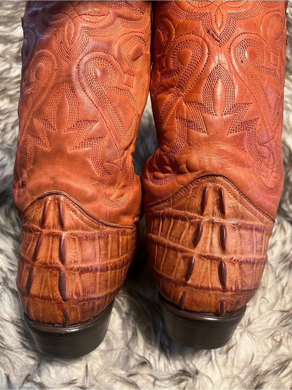 PISTOLERO Men's CAIMAN PRINT & Leather Western  Boots in Cognac Brown Sz 8.5